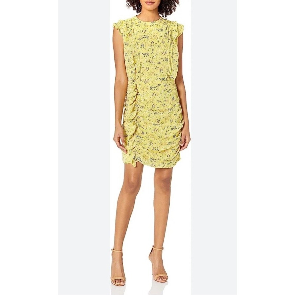 Sugar + Lips NWT Open Back Yellow Ruched Floral Nola Dress Size Large
